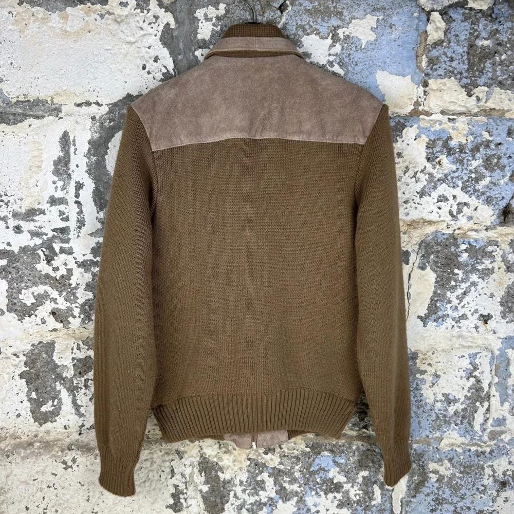 Vintage 80's Repage Suede Leather Knit Bomber Jacket Brown Hybrid Zip Mens Large